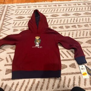 Polo Ralph Lauren Kids Maroon Hoodie with Bear Graphic